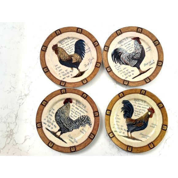 Henriette London Pottery Porcelain Rooster teapot and set of 4 plates - Picture 4 of 15